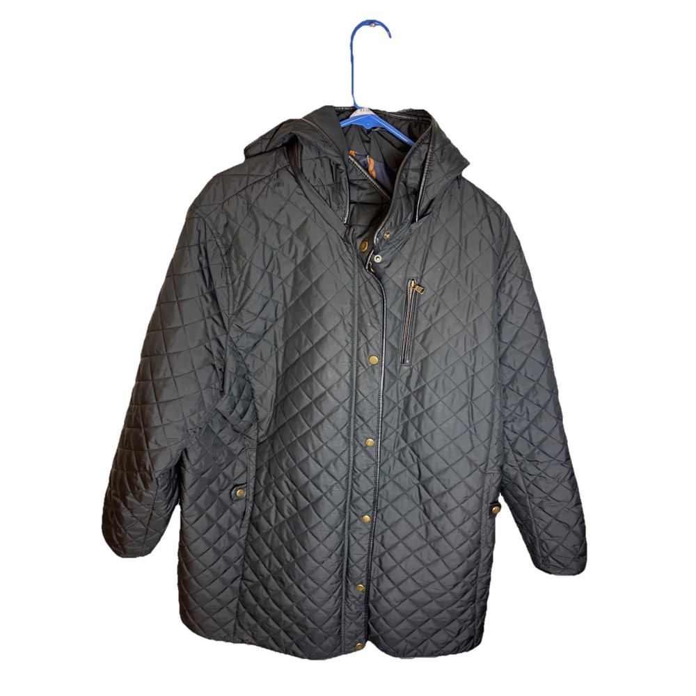 Lauren Ralph Lauren Jacket Womens 2XL Quilted Blackwatch Black Hooded Coat